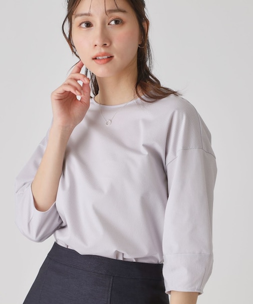 【洗える／日本製／清涼感】ストライプ柄ジャージのトップス