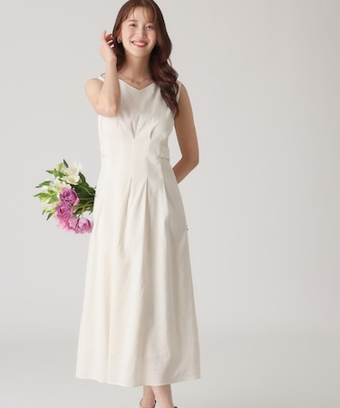 【洗える／日本製／麻混素材】フィットアンドフレアワンピース