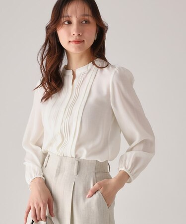 【洗える/シアー素材】タックデザインブラウス