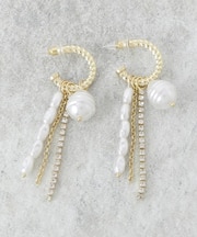 パール＆グリッターのフリンジピアス