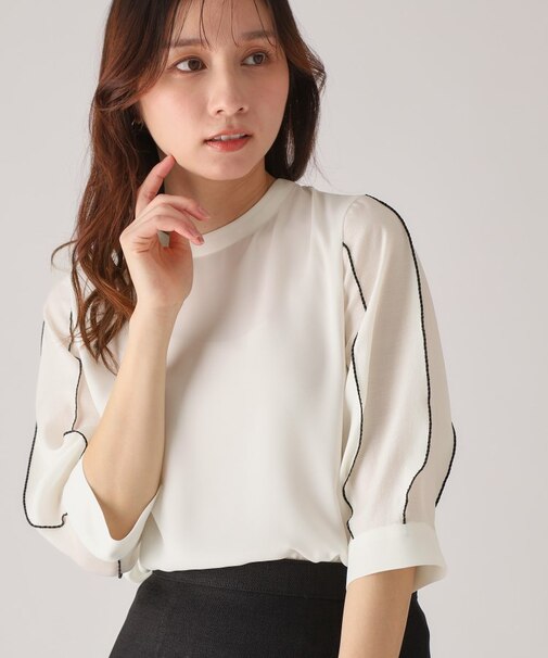 【洗える/刺しゅうディテール】袖デザインブラウス