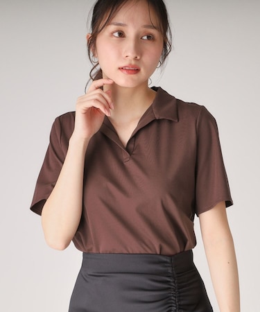 【洗える／日本製】きれいめに着られる衿付きスキッパーカットソー