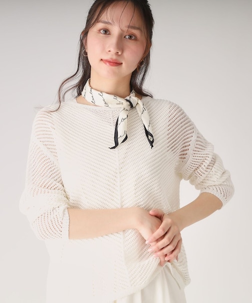 【洗える／日本製／和紙の清涼感】メッシュ編みニットプルオーバー