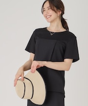 【洗える／日本製／ビスチエレイヤード風／セットアップ可】異素材組合せのジャージプルオーバー