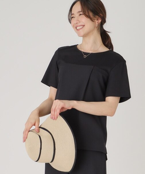 【洗える／日本製／ビスチエレイヤード風／セットアップ可】異素材組合せのジャージプルオーバー