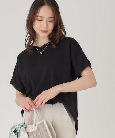【洗える／ヒップ丈】異素材組合せのニットトップス