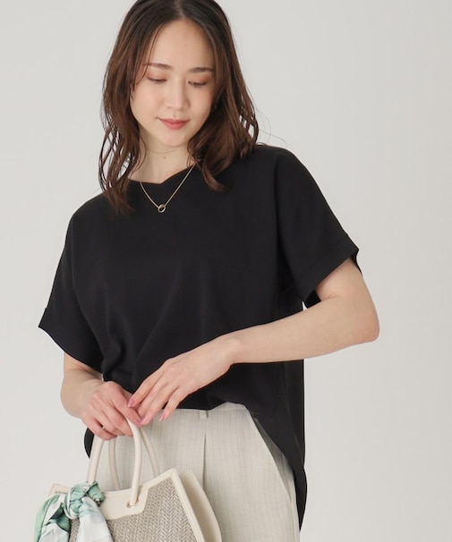 【洗える／ヒップ丈】異素材組合せのニットトップス