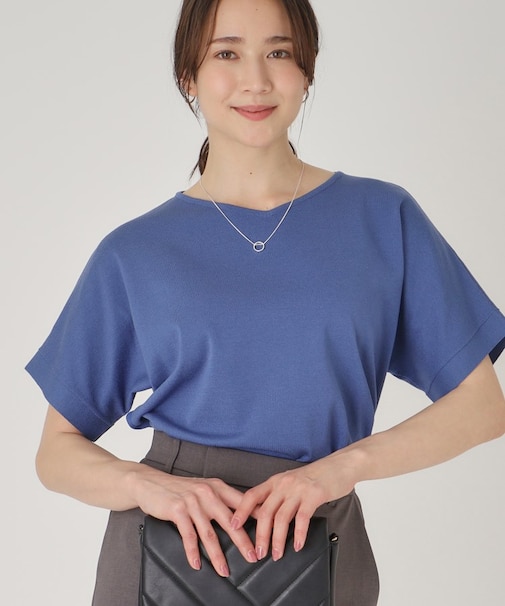 【洗える／ヒップ丈】異素材組合せのニットトップス