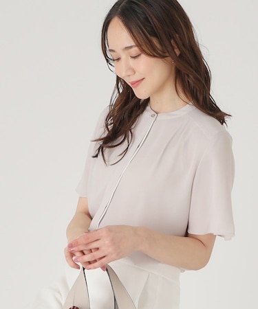 【洗える】配色デザインのブラウス