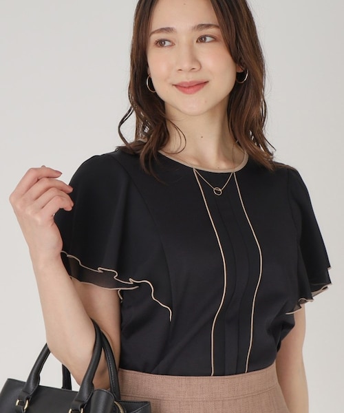 ICB 【洗える】ジョーゼットジャージー 異素材コンビプルオーバー ブラウス 洗える】ジョーゼットジャージー 異素材コンビプルオーバー
