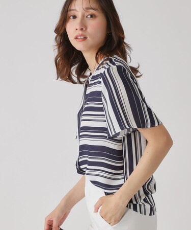【洗える／日本製】ストライプ×ボーダーブラウス