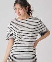 【洗える/日本製】ボーダー切替デザイントップス