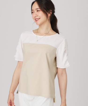 【手洗い可／日本製】異素材組合せのジャージトップス