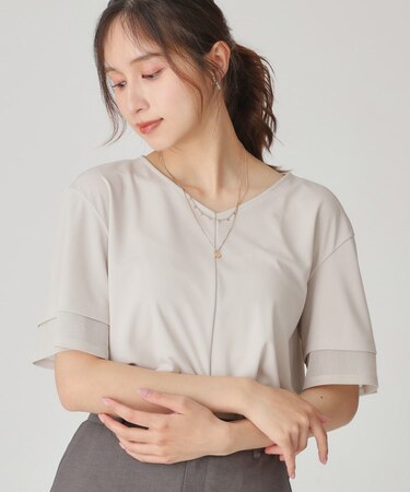 【手洗い可／接触冷感／日本製】シアーストライプ使いのジャージトップス