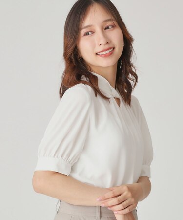 【手洗い可／日本製／一枚着】衿ねじりデザインブラウス