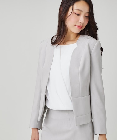 【手洗い可／日本製／スーツ可】拘りシルエットのカラーレスジャケット