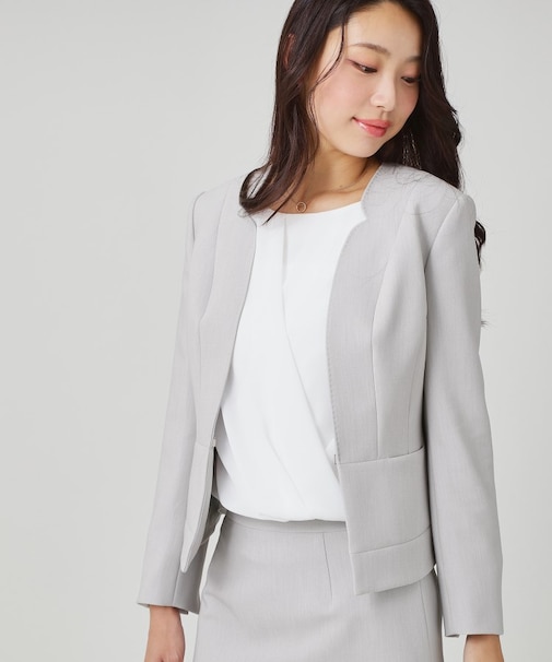 【手洗い可／日本製／スーツ可】拘りシルエットのカラーレスジャケット