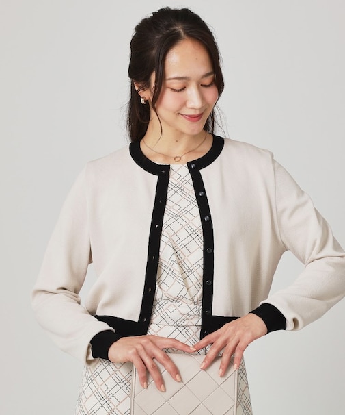 【手洗い可】幾何柄風ジャカードカーディガン