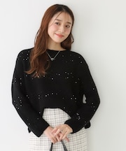 【手洗い可】スパンコール付ニットトップス