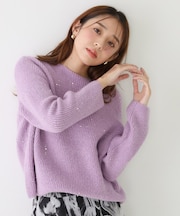 【手洗い可】スパンコール付ニットトップス