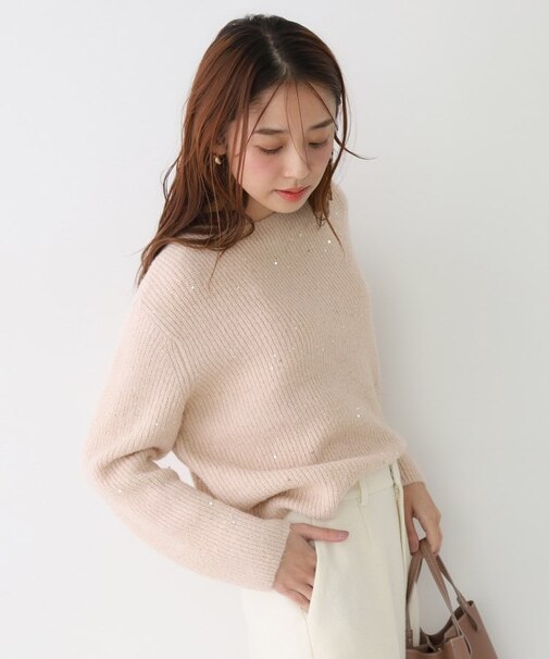 【手洗い可】スパンコール付ニットトップス