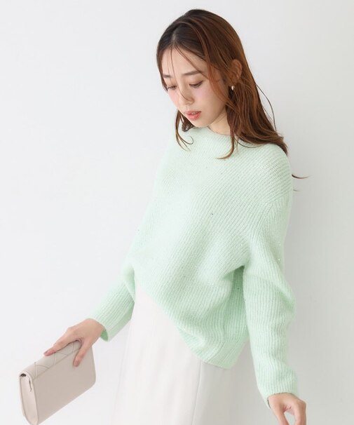 【手洗い可】スパンコール付ニットトップス