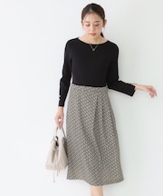 【手洗い可/一枚で決まる】ニット+柄スカートのワンピース