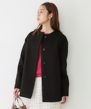 【日本製/モヘヤ混/ヒップ丈】ノーカラーコート