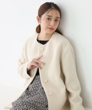 【日本製／モヘヤ混／ヒップ丈】ノーカラーコート