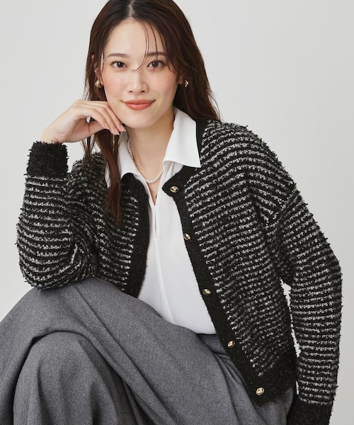 手洗い可】ラメフェザーのニットカーディガン｜クードシャンスの