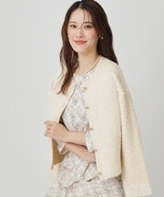 【手洗い可】ラメフェザーとモヘヤのニットカーディガン