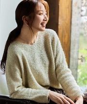 【手洗い可】フェザーラメニットトップス