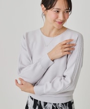 【手洗い可】ケーブルとビーズの袖デザインニットトップス