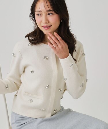 【手洗い可】ビジュー付カーディガン