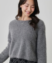 【フォックス混/軽い着心地】ショート丈ニットトップス