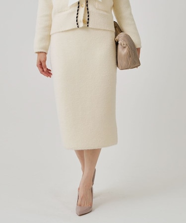 【手洗い可／セットアップ可】フェザーモールのニットスカート