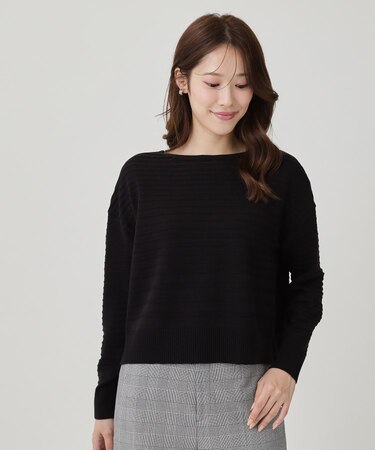 【手洗い可／日本製】地柄ボーダーのニットトップス