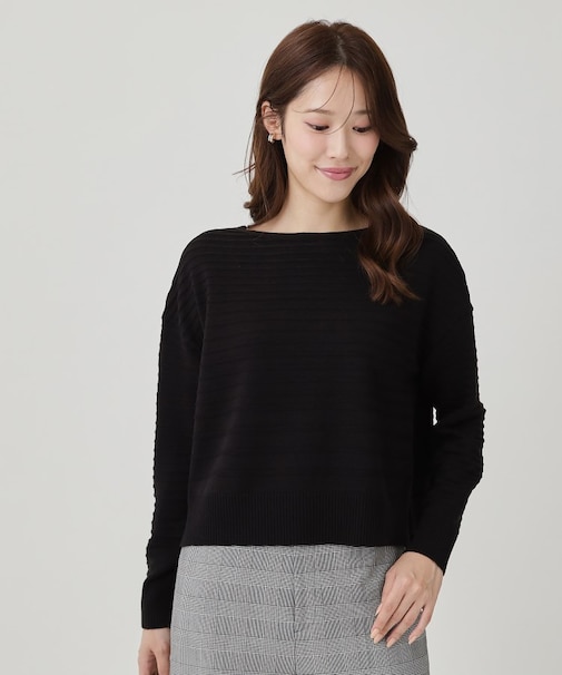 【手洗い可／日本製】地柄ボーダーのニットトップス