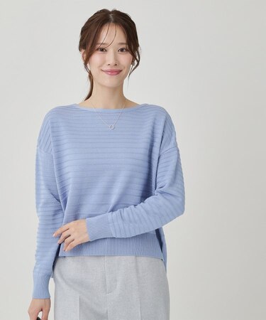 【手洗い可／日本製】地柄ボーダーのニットトップス