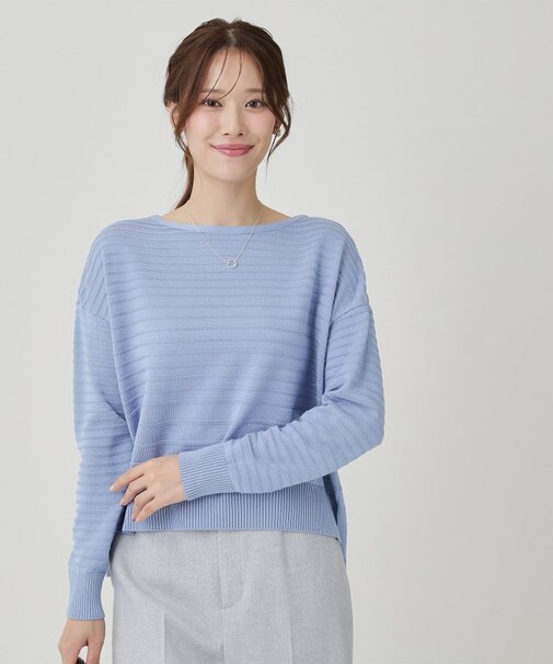 【手洗い可／日本製】地柄ボーダーのニットトップス