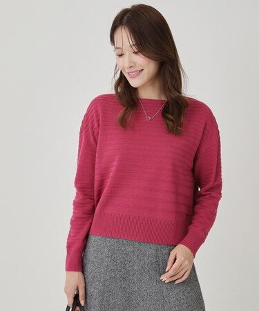 【手洗い可／日本製】地柄ボーダーのニットトップス