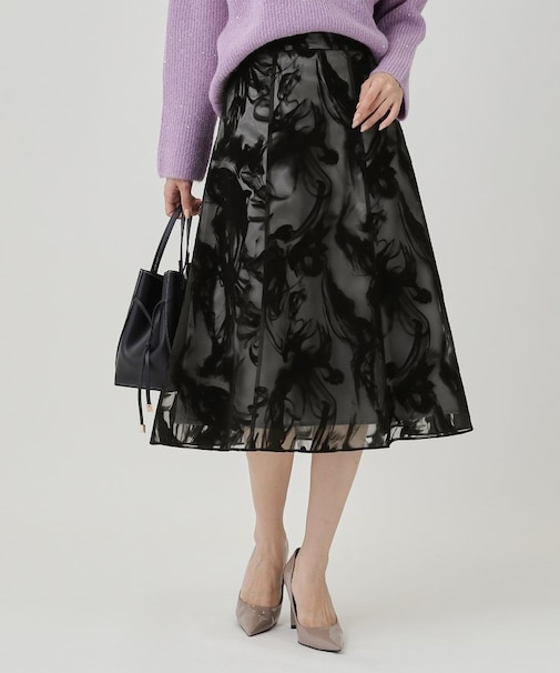 【手洗い可／日本製】フロッキープリントのスカート