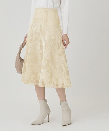 【手洗い可／日本製】フロッキープリントのスカート