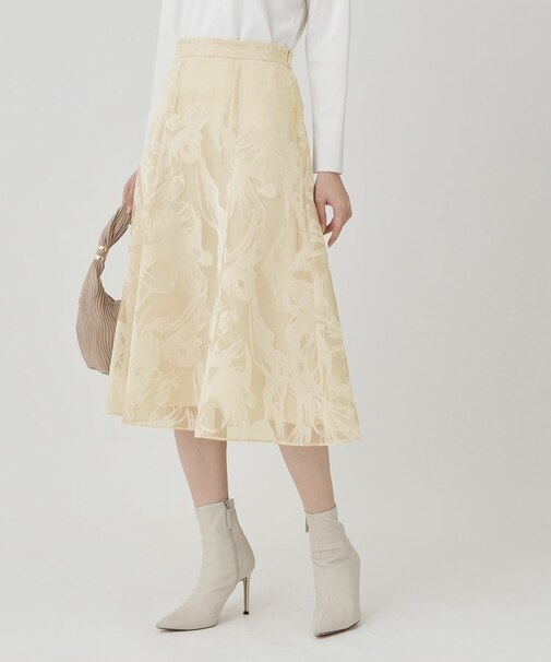 【手洗い可／日本製】フロッキープリントのスカート