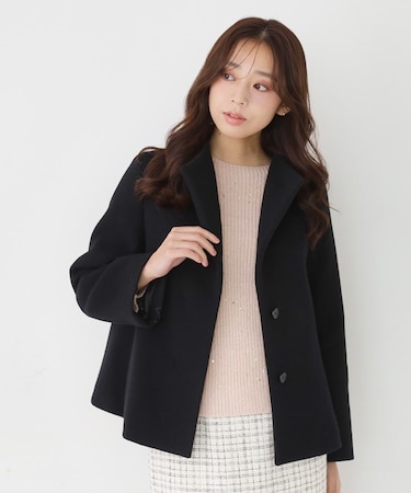 【日本製】スタンドカラーのショート丈コート