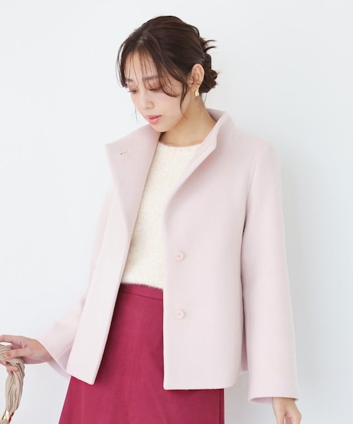 【日本製】スタンドカラーのショート丈コート