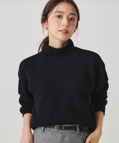 手洗い可／日本製／温かく軽い】片畦ミドルゲージニットトップス