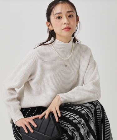 【手洗い可／日本製／温かく軽い】片畦ミドルゲージニットトップス