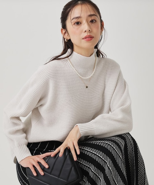 【手洗い可／日本製／温かく軽い】片畦ミドルゲージニットトップス