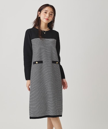 【手洗い可】配色デザインニットワンピース